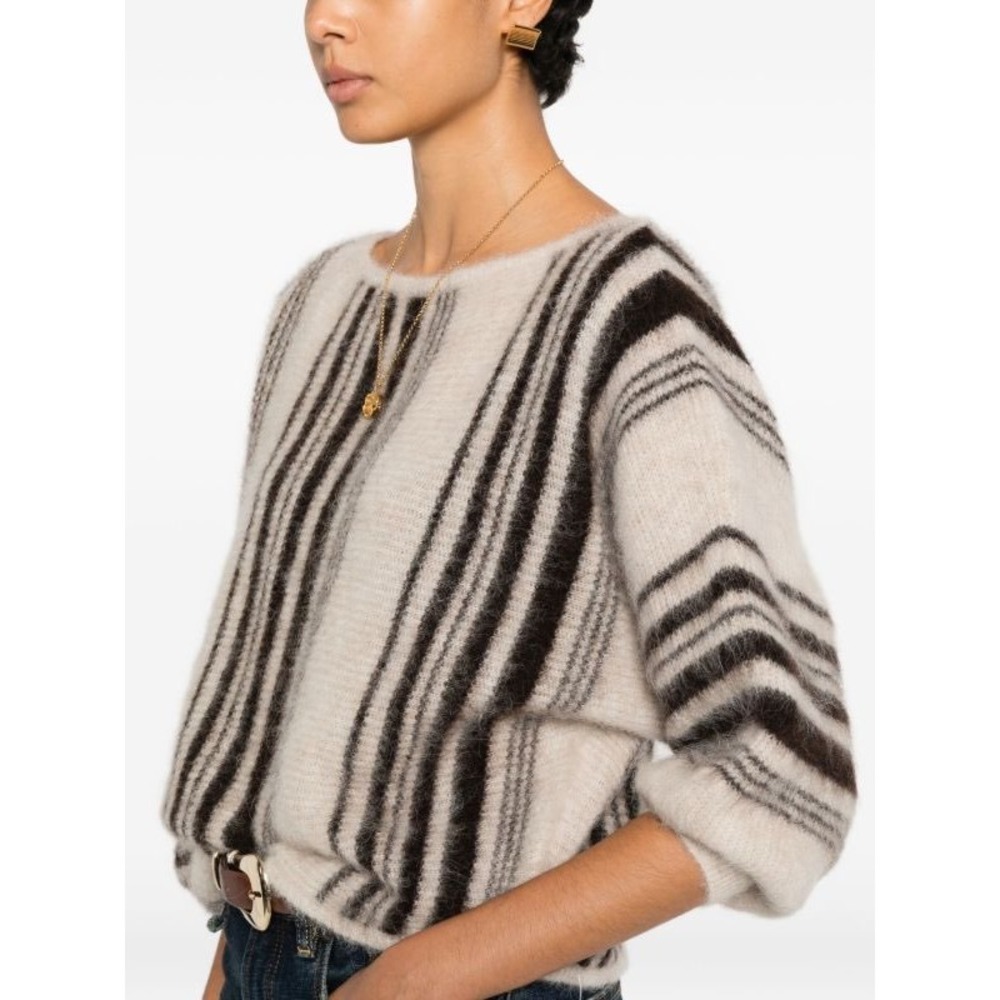 Ba&sh | Suela Striped Sweater 0/XS Cream Brown Alpaca Blend Knit Quiet Luxury